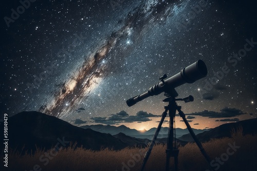 Exploring the Mysteries of the Cosmos: A Modern Telescope Under a Starry Sky - Generative AI