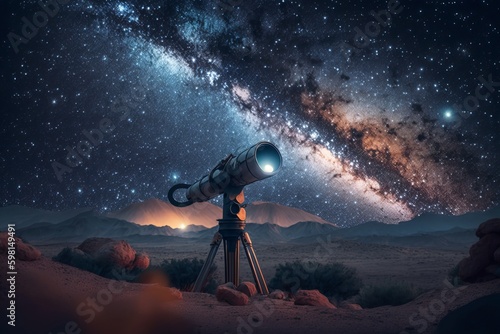 Modern Telescope Observing Impressive Cosmic Starry Sky - Generative AI