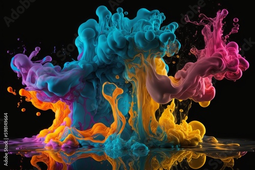 Multicolored Abstract Sculpture of Ink and Acrylic Paint Mixing in Water - Generative AI