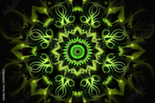 Green Symmetrical Fractal Design Looping Animation on Black - Generative AI