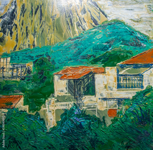 Landscape in Rio de Janeiro, Brazil. Rio de Janeiro views. Oil colors painting, illustration. Oil color artwork.