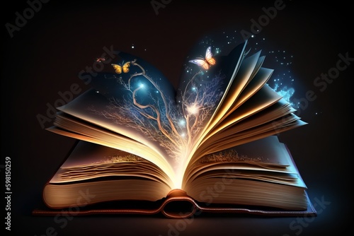 Magic Book with Abstract Lights - Literature and Fairytale Concept - Generative AI © Rysak