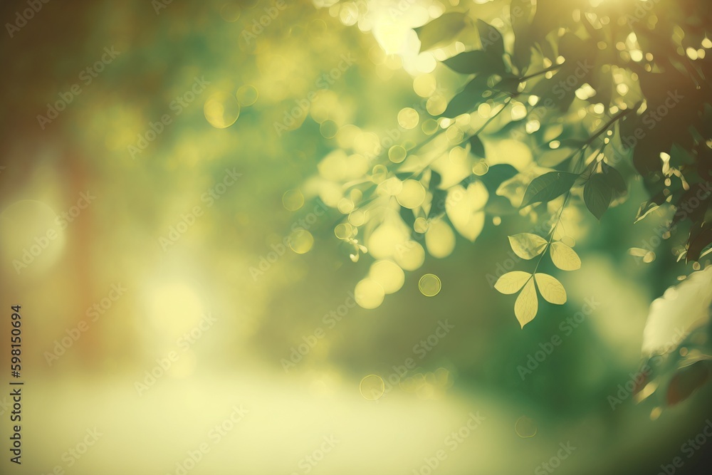 Green and Yellow Bokeh Background with Sunshine - Generative AI