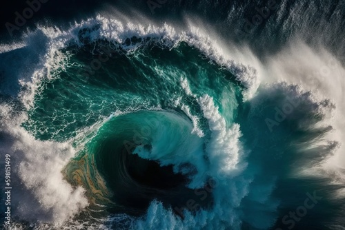 Powerful Ocean Wave Break seen from Above - Generative AI