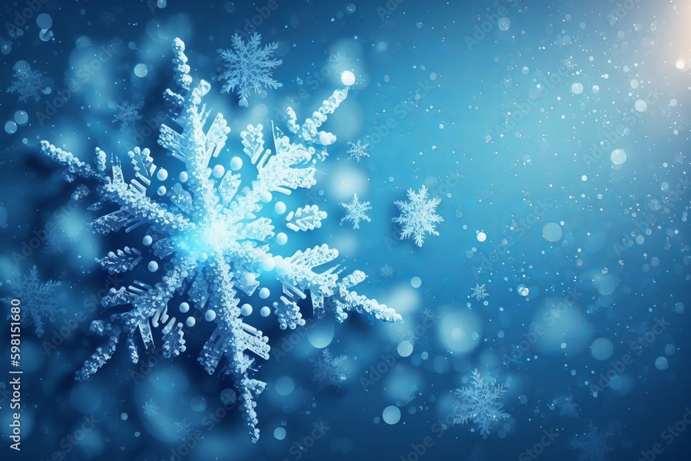Christmas Snowflakes Shining Under Falling Snow on a Winter Blue Sky - Generative AI Christmas Snowflakes Shining Under Falling Snow on a Winter Blue Sky - Generative AI