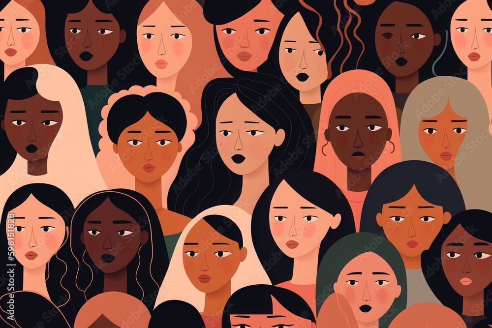 Women's Day Pattern with Diverse Female Faces Women's Day Pattern with Diverse Female Faces