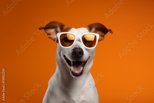 dog smile background isolated pet cute funny sunglasses animal studio portrait. Generative AI. Generative AI © SHOTPRIME STUDIO