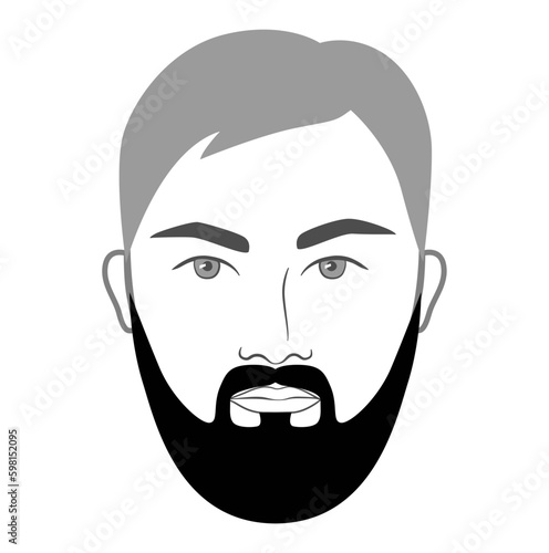 Full Beard short style men in face illustration Facial hair mustache. Vector grey black portrait male Fashion template flat collection set. Stylish hairstyle isolated outline on white Generative AI