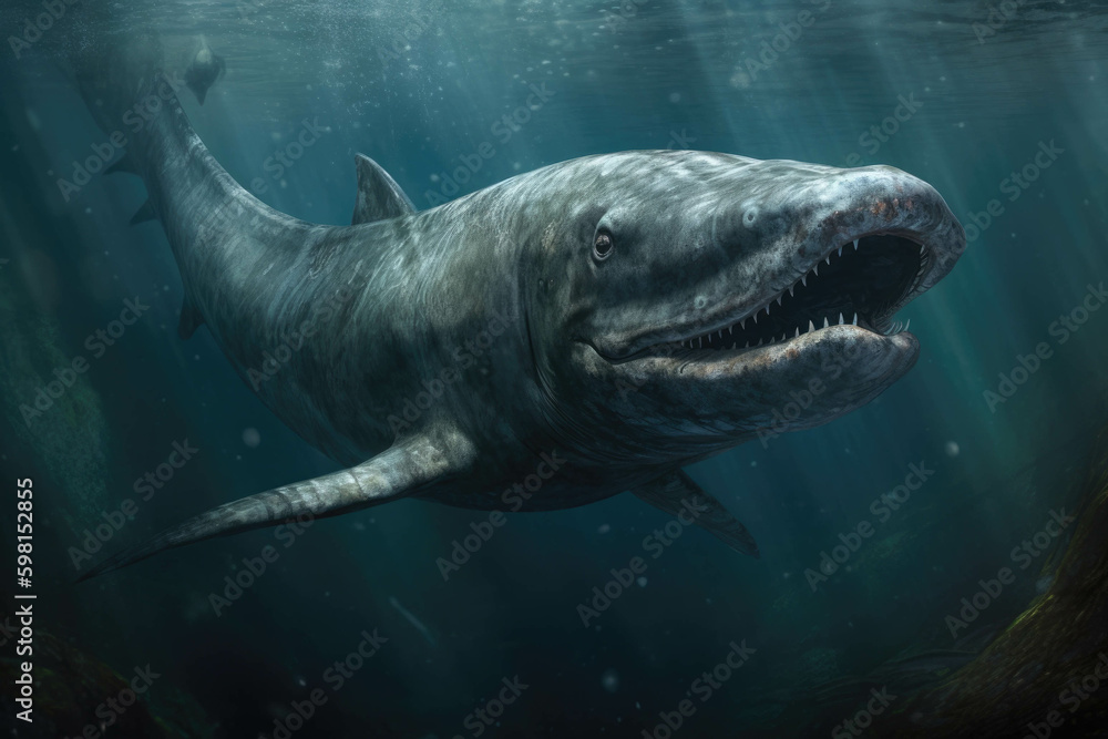 A basilosaurus its long serpentine body slithering through the depths