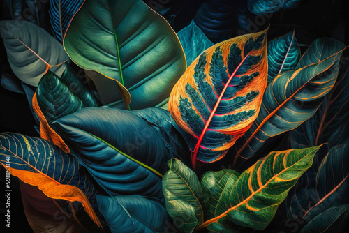 close up of colorful leaves on black