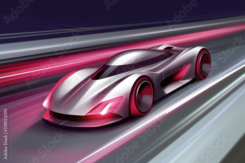 A sleek and powerful vehicle crosses the finishing line in a blur of speed capturing the win. Speed drive concept. AI generation. Generative AI