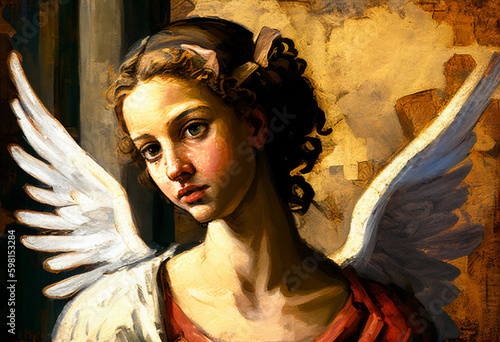 angel in oil painting style, generative AI