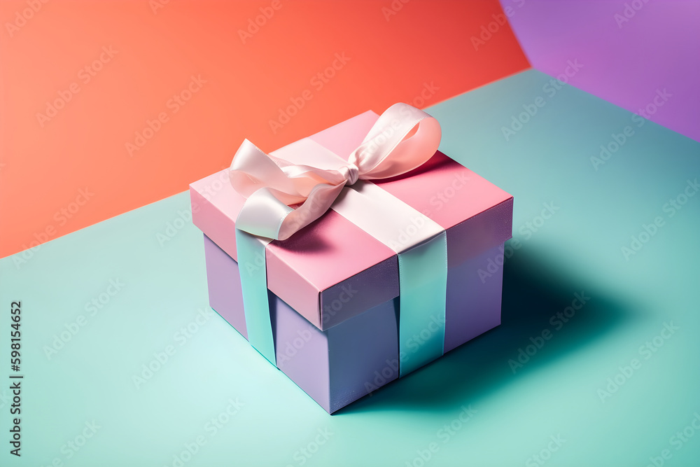 Isometric gift box with soft pastel color, background, generative ai. Isometric gift box with soft pastel color, background, generative ai.