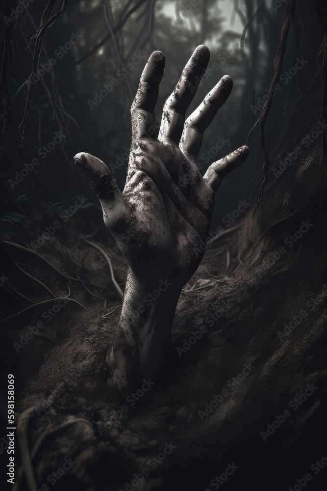 Hand coming from the ground, horror film Hand coming from the ground, horror film