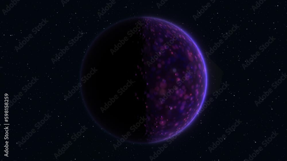 Abstract looped spinning planet purple hi-tech luminous round sphere in space against the background of stars, video 4k, 60 fps Abstract looped spinning planet purple hi-tech luminous round sphere in space against the background of stars, video 4k, 60 fps