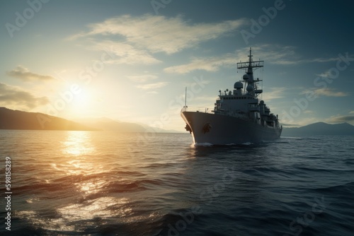 Warship. Background with copy space for text. AI generated, human enhanced.