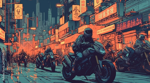 drawing of motorcycles in the city #598159655