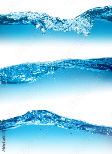 Collage with different beautiful water waves on white background