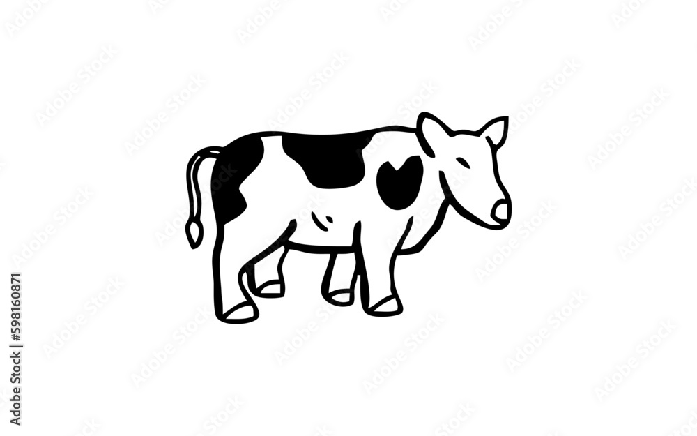 A COW Doodle art illustration with black and white style.