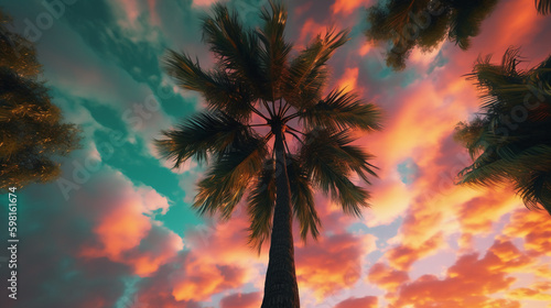 majestic palm tree with its lush green leaves gently swaying in the breeze. AI generative