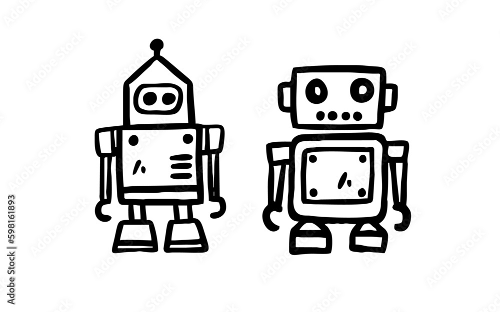 ROBOT Doodle art illustration with black and white style. ROBOT Doodle art illustration with black and white style.