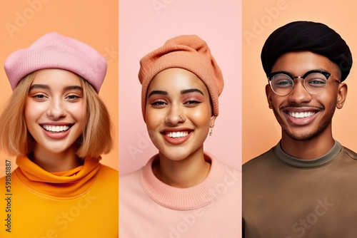 A group of three people wearing hats and smiling