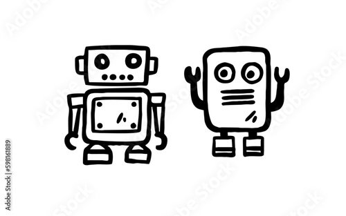 ROBOT Doodle art illustration with black and white style.
