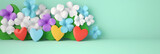 Mother's Day, Mom's Day or Women's Day or Valentines day flowers composition with hearts and copy space on pastel background. AI generative
