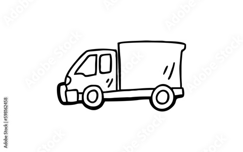 TRUCK BOX Doodle art illustration with black and white style.