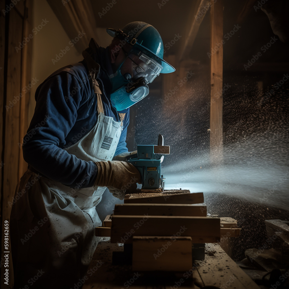 Carpenter at work with jigsaw Generative AI Carpenter at work with jigsaw Generative AI