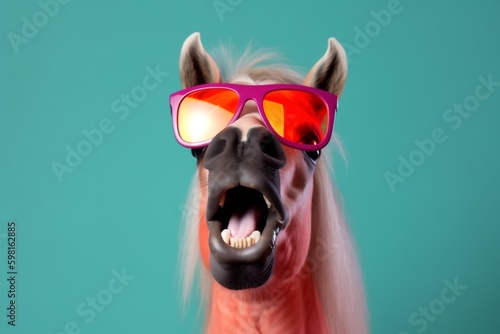 fun animal sunglasses portrait background smile funny colourful horse goggles fashion. Generative AI. Generative AI