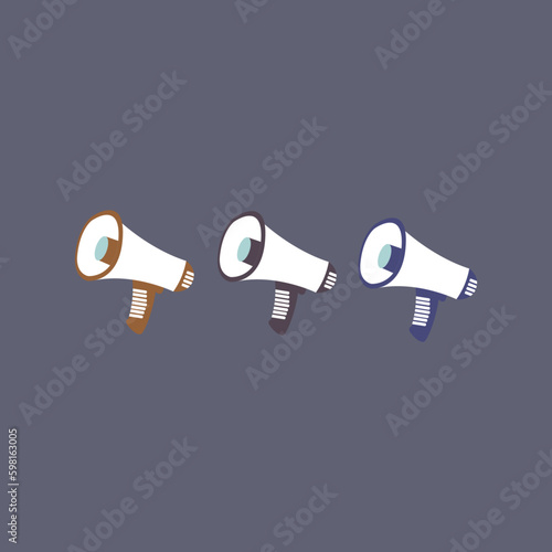 three different colored megaphone designs isolated on dark background