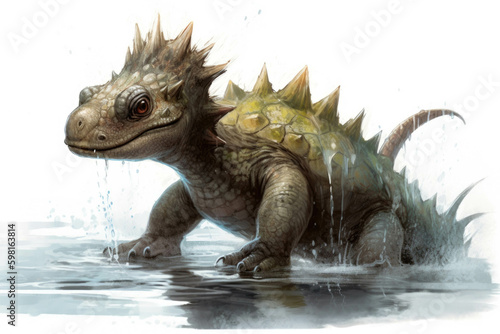 A determined water dinosaur with its head held high undeterred by the obstacles before it.. AI generation. Generative AI