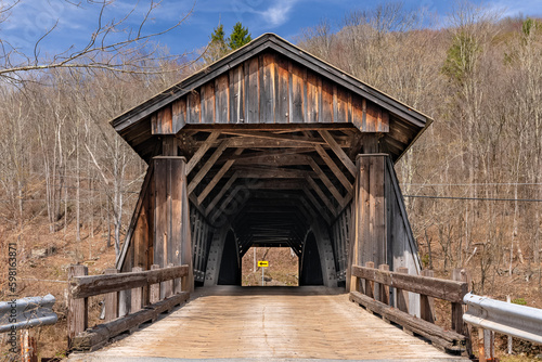 Historic Livingston Manor Van Tran Flat wooden covered bridge in the Town of Rockland NY photo
