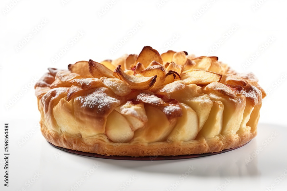 Tarta de Manzana, apple pie made with sliced apples. AI generative food on white background Tarta de Manzana, apple pie made with sliced apples. AI generative food on white background