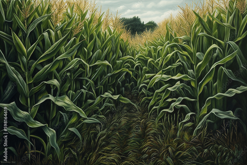 Obraz premium A corn field rendered with a high degree of detail and accuracy - Generative AI