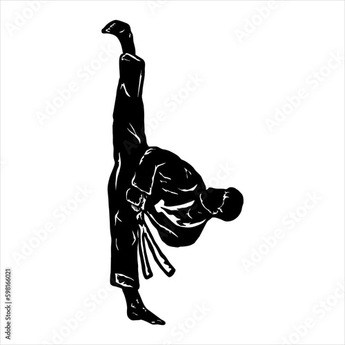 Fast kick fighting technique silhouette vector illustration. Modern and simple logo for karate,judo and martial art icon.