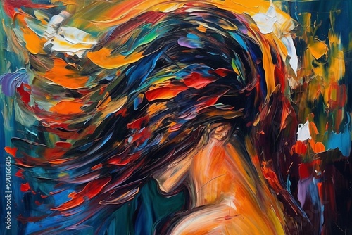 Kobieta Fryzura włosy abstrakcyjny kolorowy akrylowy Generative AI © Rafa