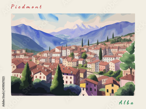 Alba: Italian vintage postcard with the name of the Italian city and an illustration