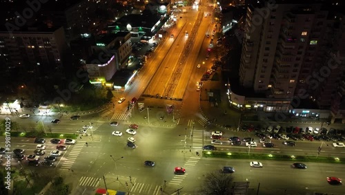 Traffic At The Intersection Of Iuliu Maniu Boulevard At Night In City Of Bucharest, Romania. - aerial photo