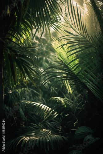 Tropische Blätter Hintergrund. Grüne Palmenblätter, Natur Hintergrund mit AI erstellt 
