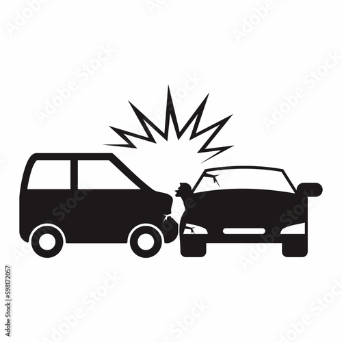 Side car crash vector. Accident between two cars. Road safety incident. Sign and symbol illustration.