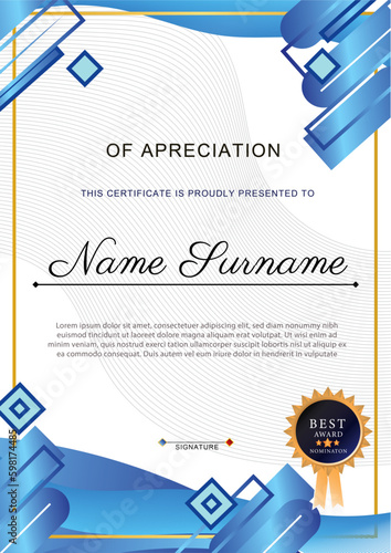 simple modern certificate design template blue white design