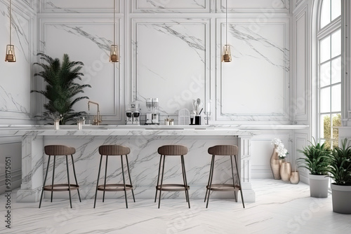 white marble counter in modern luxury design caf  