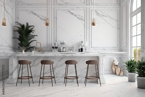 white marble counter in modern luxury design café