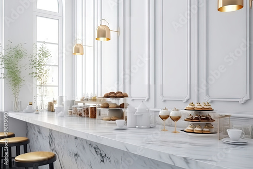 white marble counter in modern luxury design café