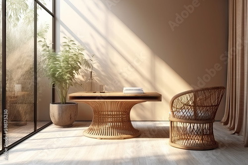 wooden table counter in modern luxury brown tropical