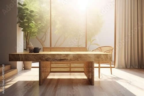 wooden table counter in modern luxury brown tropical