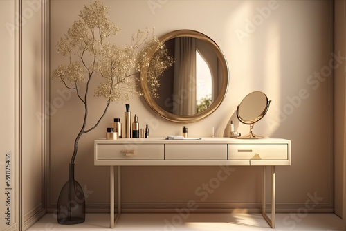 Golden background and theme makeup room for girls
