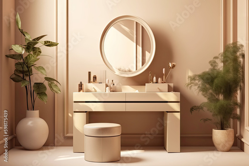 Golden background and theme makeup room for girls